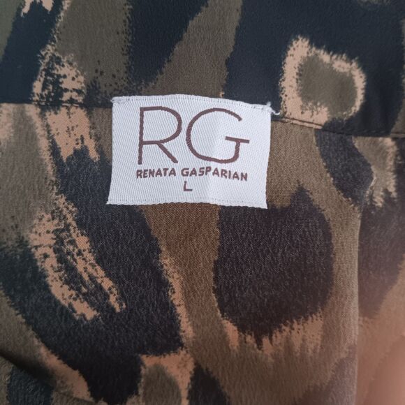 Renata Gasparian GREEN Leopard Print Maxi High Slit Skirt Large ( Fits Like -4) - Picture 13 of 14